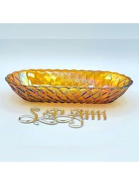 Vintage Carnival Glass Iridescent Marigold Amber Indiana Glass Bowl Dish #933